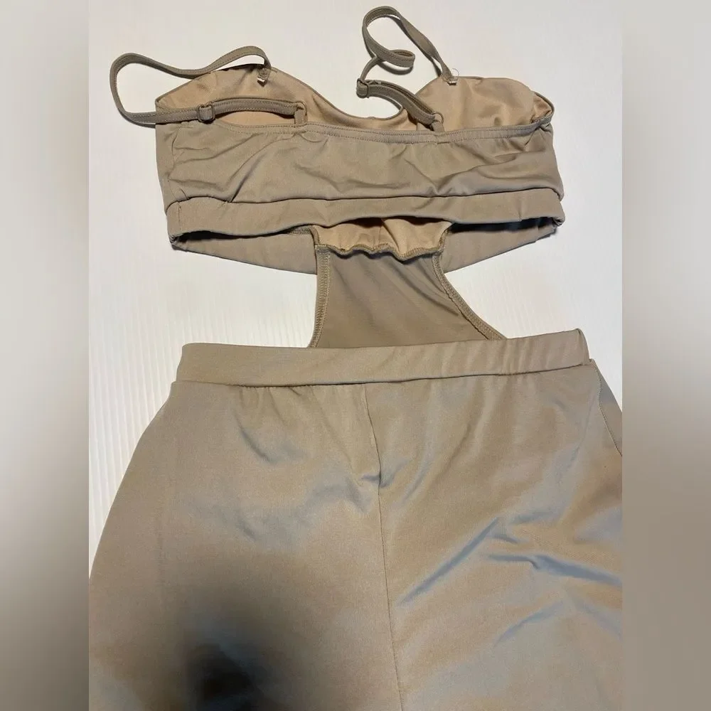 WEISSMAN elite Dance Costume tan beige jumpsuit Big Wide World 14636 SA adult